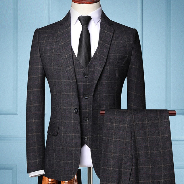 Three-piece Plaid Suit (Jacket, Vest and Pants) - Worlds Abroad
