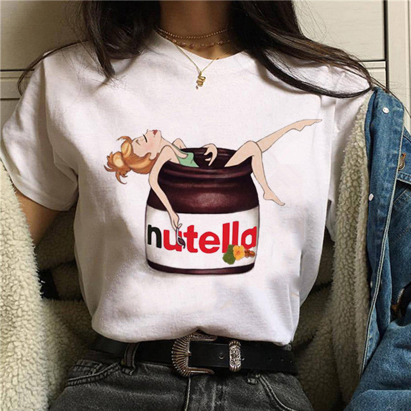Nutella Kawaii Print T Shirt Women 90s Harajuku Ullzang Fashion T-shirt Graphic Cute Cartoon Tshirt Korean Style Top Tees Female - Worlds Abroad